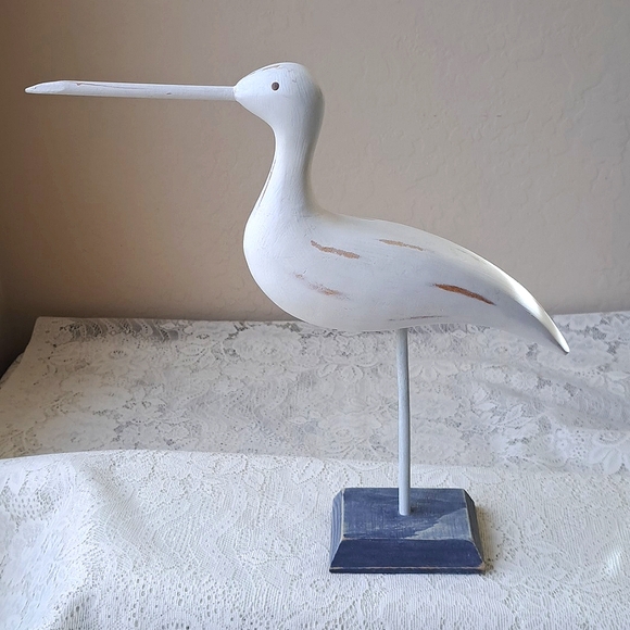 Vtg Minimalist Sandpiper Figure Wood Bird Coastal Beach House Decor 11.5" white - Picture 1 of 11